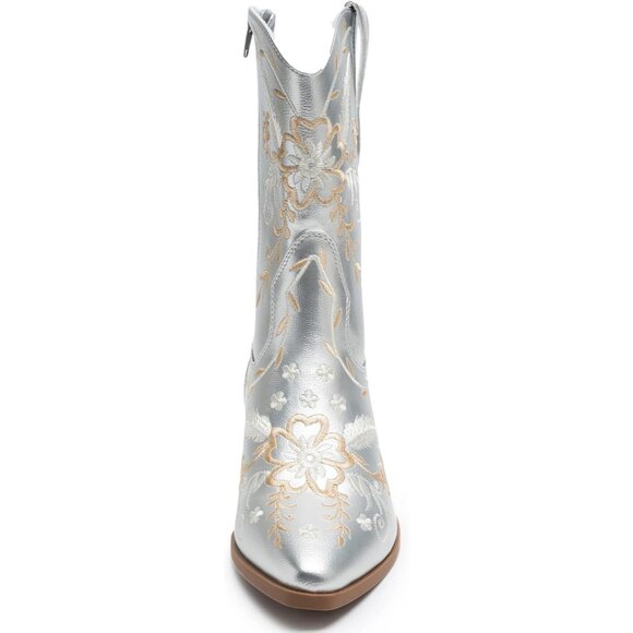 Anjofemme Mid-Calf Boot Women Silver Polyurethane Embroidered Round-toe - Picture 4 of 8